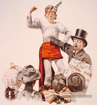 Norman Rockwell Painting - the circus barker 1916 Norman Rockwell